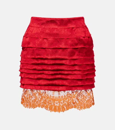 Saint Laurent Lace-trimmed Jacquard Miniskirt