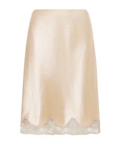 Saint Laurent Lace-trimmed Silk-satin Skirt In Gold