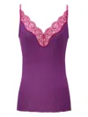 Saint Laurent Lace Tank Top In Ribbed Silk Jersey In Purple