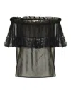 Saint Laurent Lace-trimmed Ruffled Top In Black