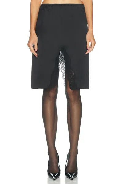 Saint Laurent Split Slip Skirt In Double-face Silk Satin And Lace In Black