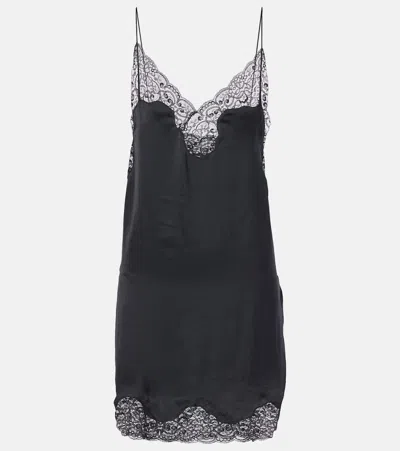 Saint Laurent Lace-trimmed Satin Slip Dress In Black
