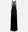 Saint Laurent Lace-trimmed Silk Charmeuse Gown In Schwarz