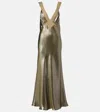 Saint Laurent Lace-trimmed Silk Charmeuse Slip Dress In Green