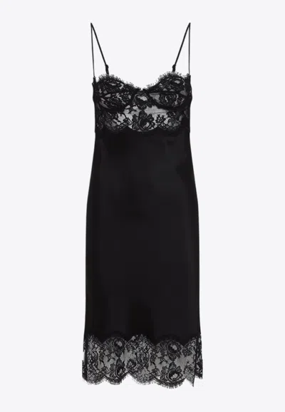 Saint Laurent Women Lace And Silk Slip Dress In Black