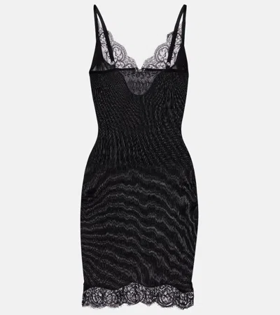 Saint Laurent Lace-trimmed Silk Jersey Slip Dress In Black