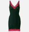 Saint Laurent Lace-trimmed Silk Jersey Slip Dress In Green