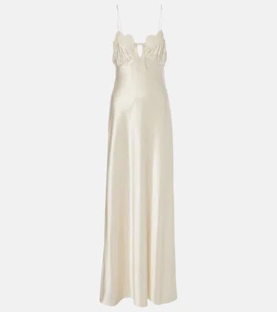 Saint Laurent Lace-trimmed Silk Satin Gown In Neutrals