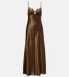 Saint Laurent Lace-trimmed Silk Satin Slip Dress In Green