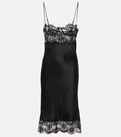 Saint Laurent Lace-trimmed Silk Satin Slip Dress In Black