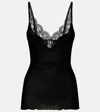 Saint Laurent Ribbed Knit Tank Top With Lace Detail In Black