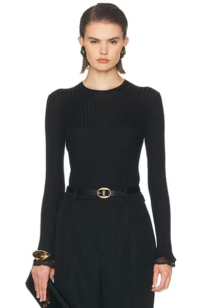 Saint Laurent Lace Trimmed Sweater In Black