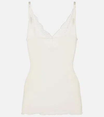 Saint Laurent Lace-trimmed Tank Top In White
