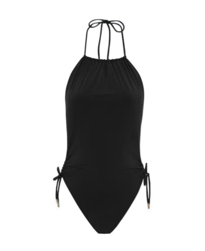 Saint Laurent Lace-up Detail Swimsuit In Black
