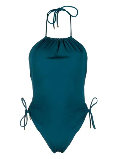 Saint Laurent Lace-up Detail Swimsuit In Blue