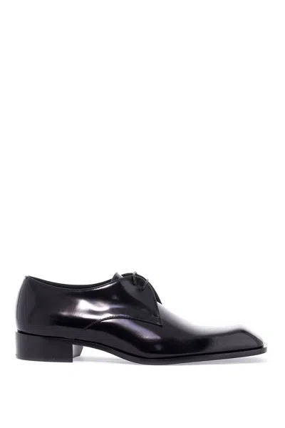 Saint Laurent Vadim Polished Leather Derby Shoes In Black