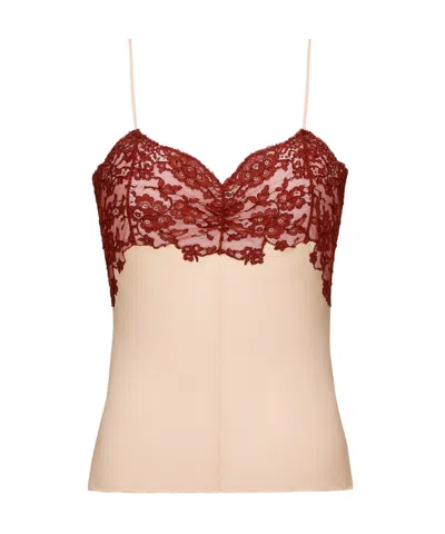 Saint Laurent Laced Camisole In Silk Satin In Brown