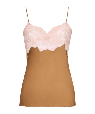 Saint Laurent Laced Camisole In Silk Satin In Brown