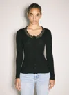 Saint Laurent Laced Cardigan In Ribbed Silk In Black