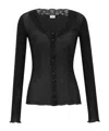 Saint Laurent Laced Cardigan In Ribbed Silk In Black