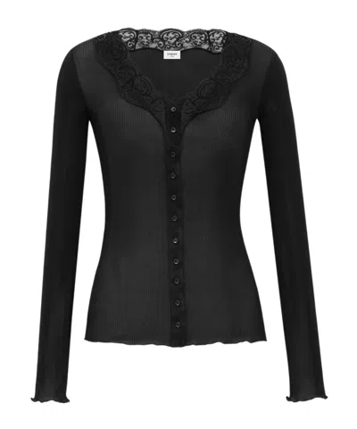 SAINT LAURENT LACED CARDIGAN IN RIBBED SILK