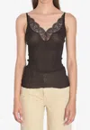 Saint Laurent Laced Tank Top In Ribbed Silk Jersey