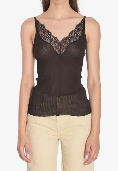 SAINT LAURENT LACED SEMI-SHEER TANK TOP