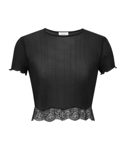 SAINT LAURENT SAINT LAURENT LACE DETAILED CREWNECK T-SHIRT