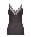 Saint Laurent Laced Tank Top In Ribbed Silk Jersey In Black