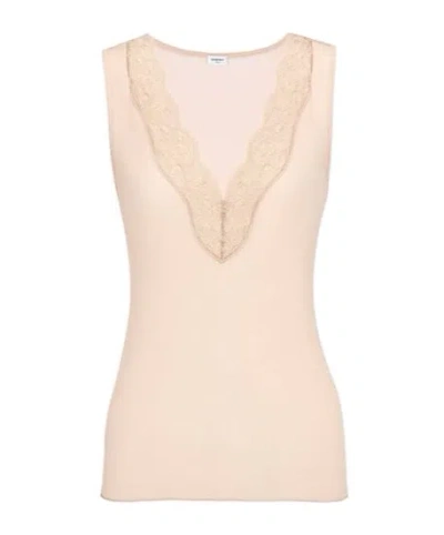 Saint Laurent Laced Tank Top In Ribbed Silk In Neutral