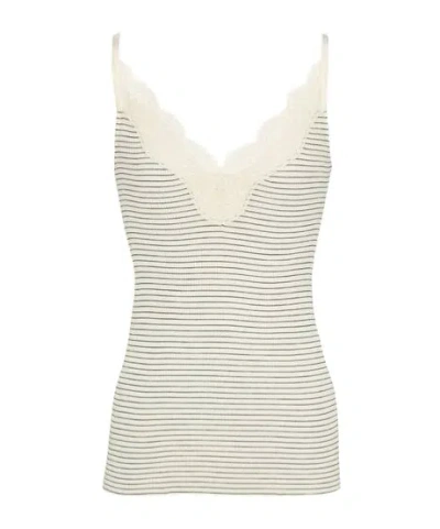 Saint Laurent Laced Tank Top In Ribbed Wool And Silk In Multi