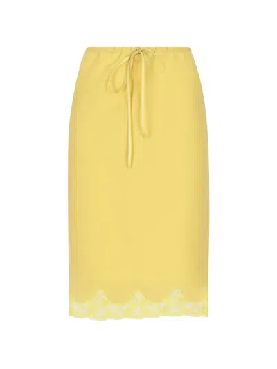 Saint Laurent Cotton Pareo Skirt Drawstring Waist Lace In Yellow