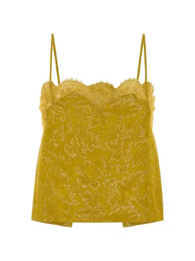 Saint Laurent Lace-trim Floral-jacquard Top In Gray