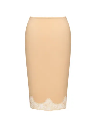 Saint Laurent Laced Half-slip Skirt In Silk Satin Crepe De Chine In Brown