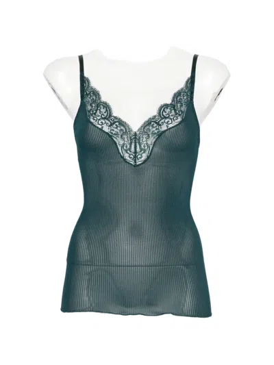 Saint Laurent Lace-trim Ribbed Camisole Top In Blue