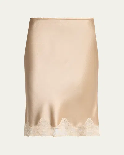 Saint Laurent Lace-trim Satin Knee-length Skirt In Pink