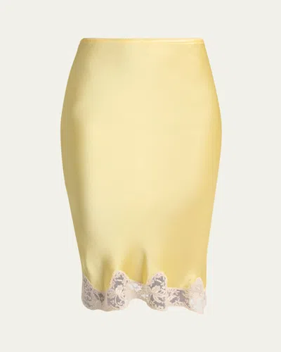 Saint Laurent Lace-trim Silk Midi Skirt In Purple