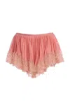 Saint Laurent Lace-trimmed Plisse Silk Shorts In Pink