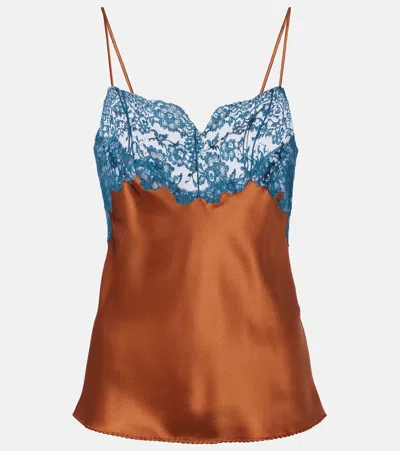 Saint Laurent Lace-trimmed Silk Satin Camisole In Orange