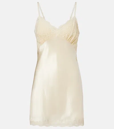 Saint Laurent Lace-trimmed Silk Satin Slip Dress In Yellow