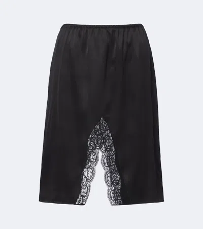 Saint Laurent Lace-trimmed Silk Satin Slip Skirt In Black