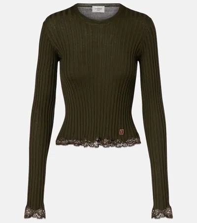 Saint Laurent Lace Trimmed Sweater In Green