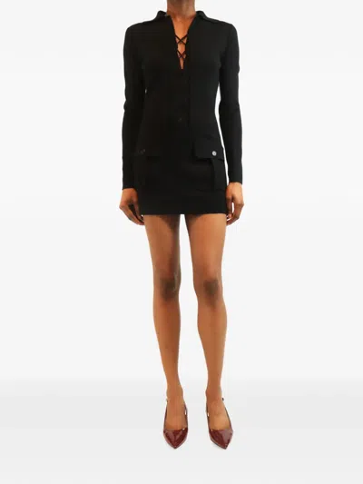 Pre-owned Saint Laurent Lace-up Cashmere Dress In Black