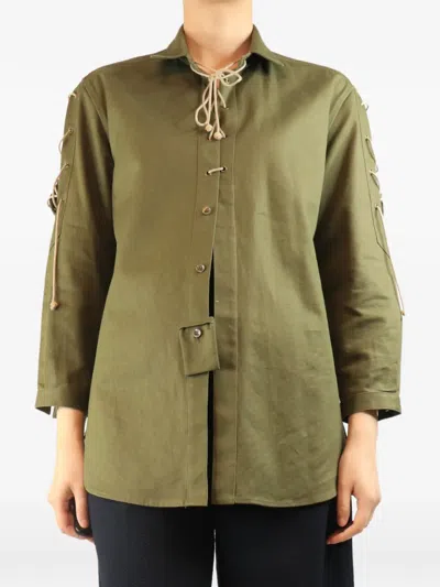 Pre-owned Saint Laurent Lace-up Cotton Shirt In Green