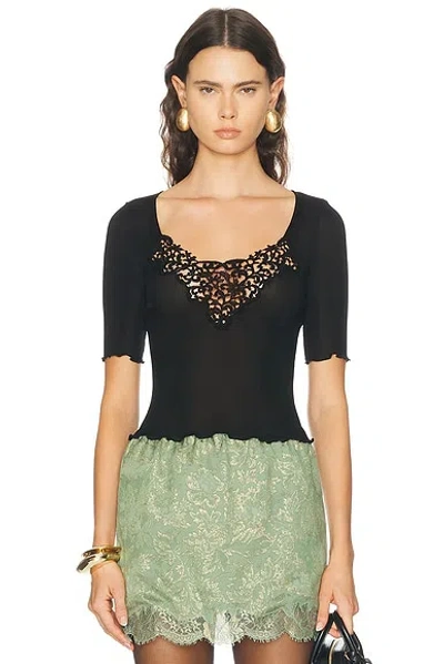 Saint Laurent Lacy Short Sleeve Top In Black