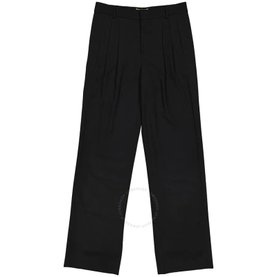 Saint Laurent Ladies Black Pleated Pants In Grain De Poudre