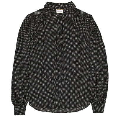 Saint Laurent Ladies Black Polka Dot Pussy-bow Blouse