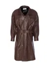 Saint Laurent Lamb Leather Balloon Long Coat In Brown