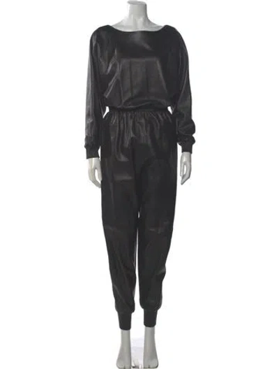 Pre-owned Saint Laurent Lamb Leather Bateau Neckline Jumpsuit In Black