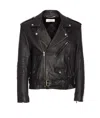 Saint Laurent Black Biker Jacket With Classic Lapels And Asymmetric Zip On The Front In Hammered Lea In Blue